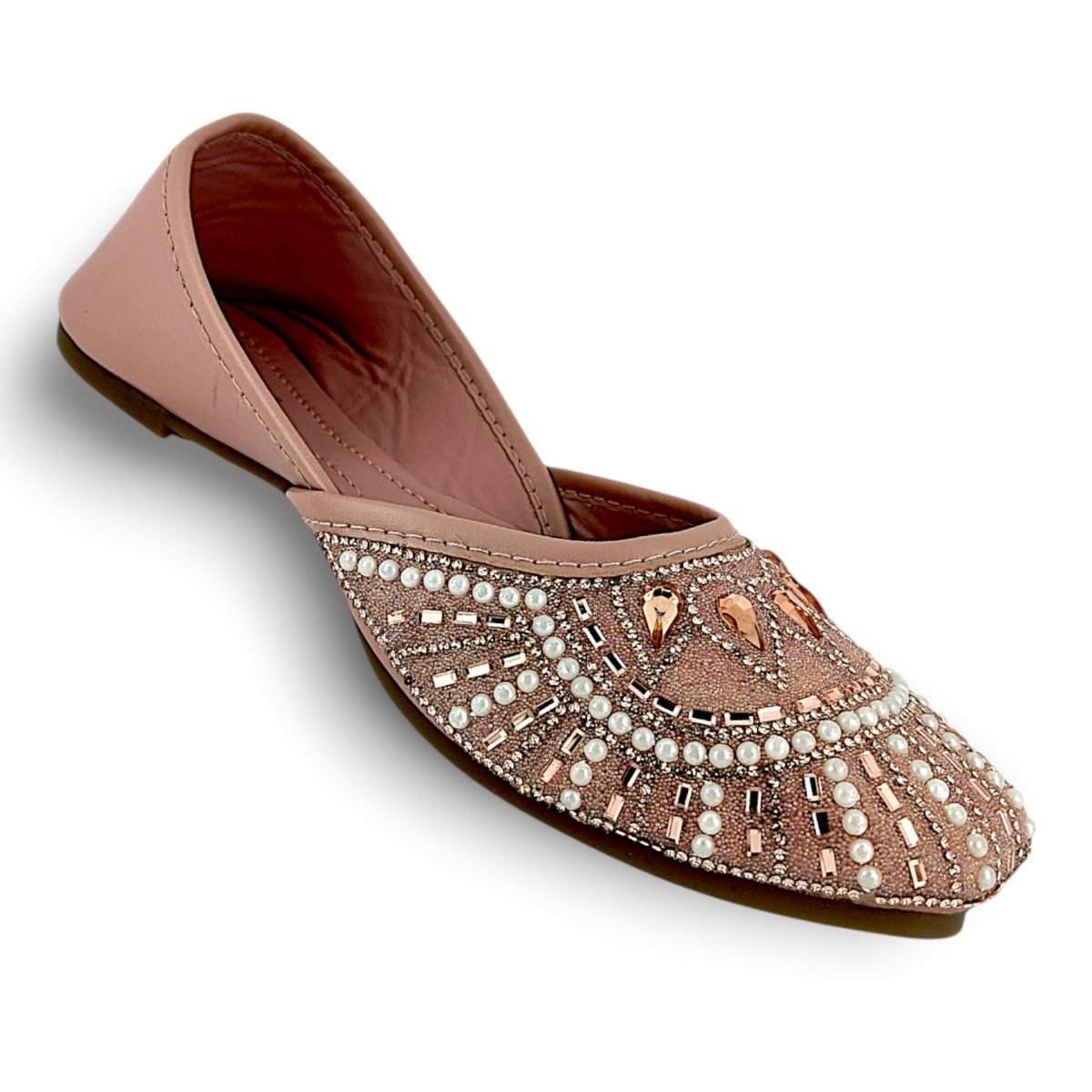 Rose pink pearl and crystal embellished handmade jutti